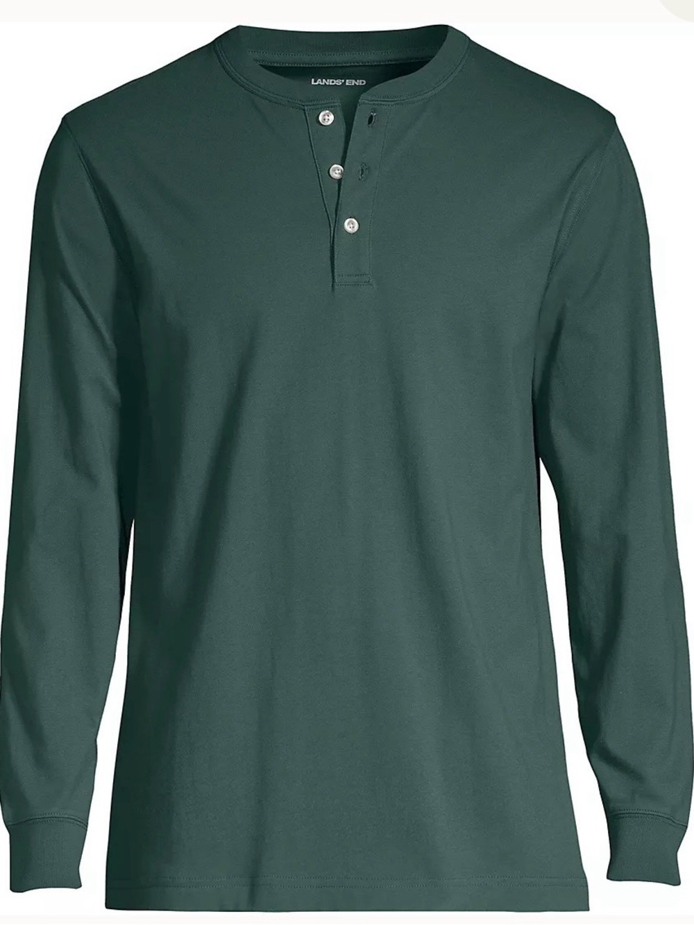 Lands' End Men's Long-Sleeve Super-T Henley Shirt in Dark Green. Size Small.